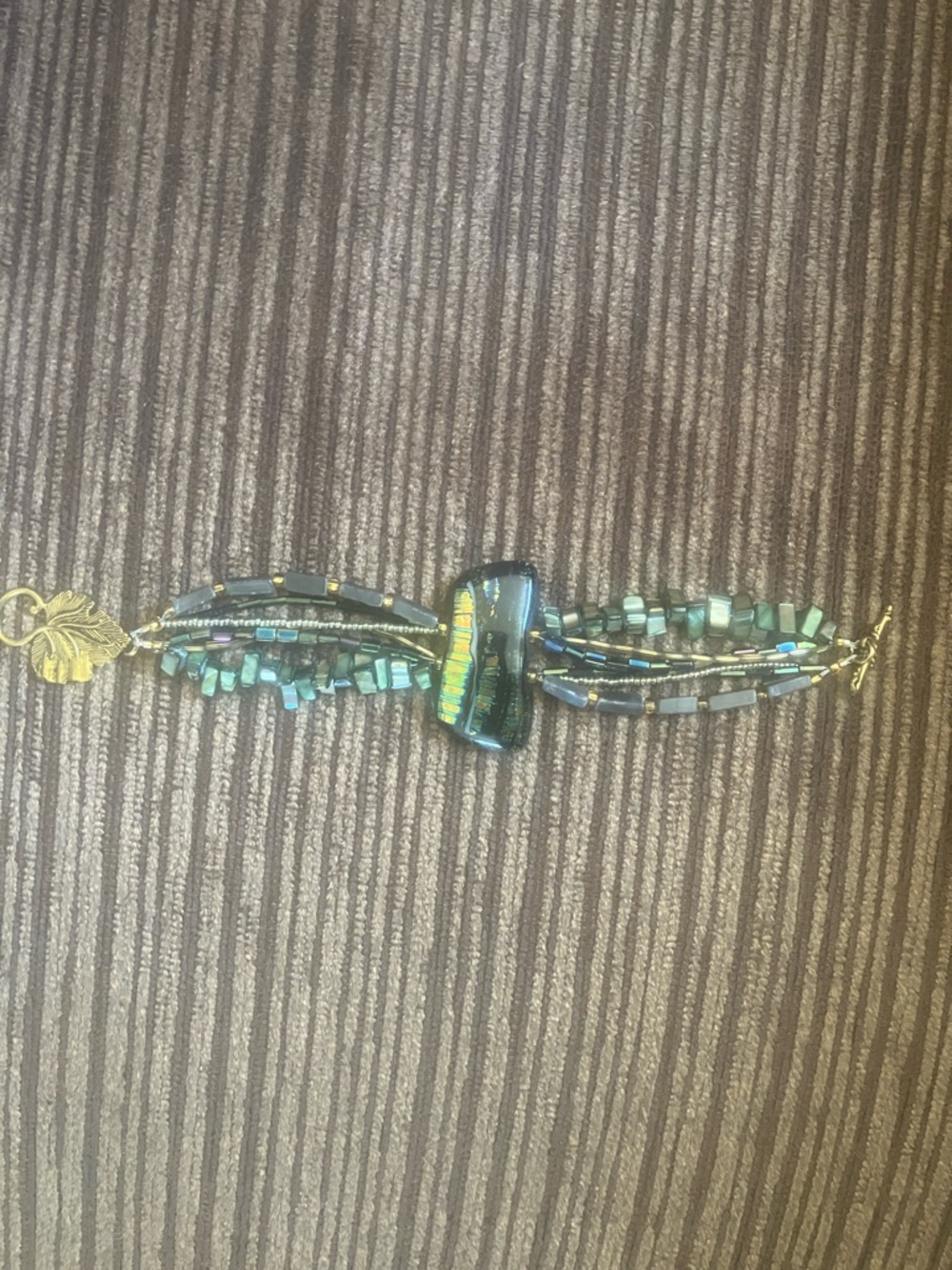 Iridescent Blue Glass Beaded Bracelet